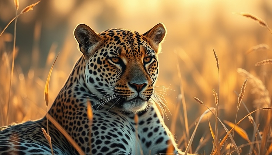Majestic leopard in golden light, highlighting poaching threat.
