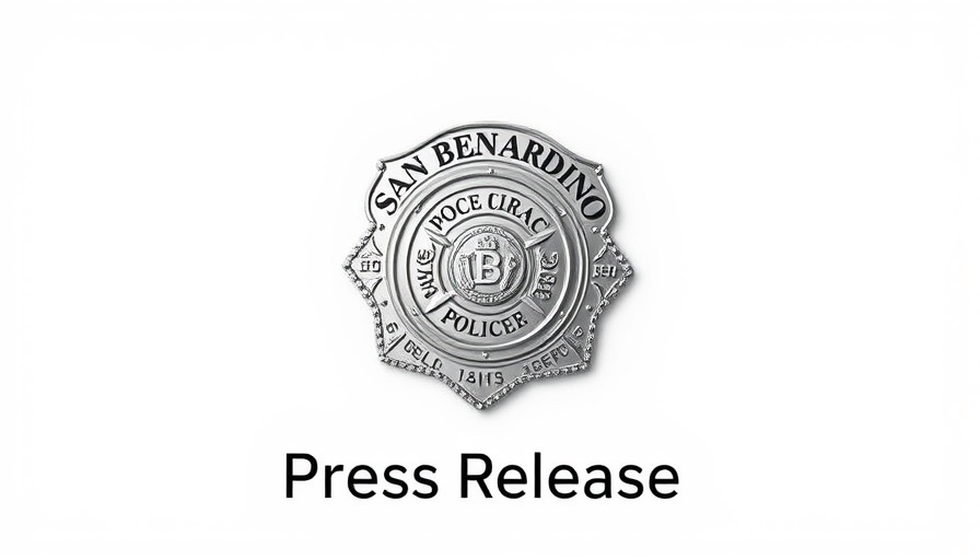 San Bernardino Police Department badge and press release announcement.
