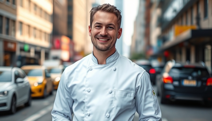 Professional chef outdoors at Waldorf Astoria street.