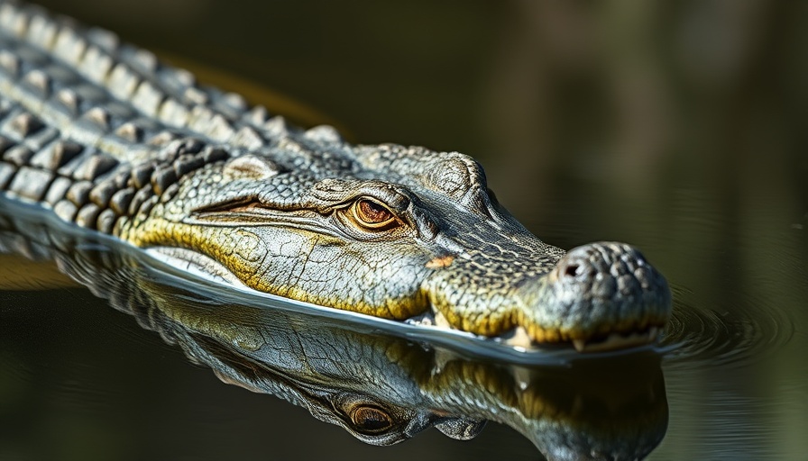 Alligator partially submerged in water, focused and vigilant eyes, alligator attacks.