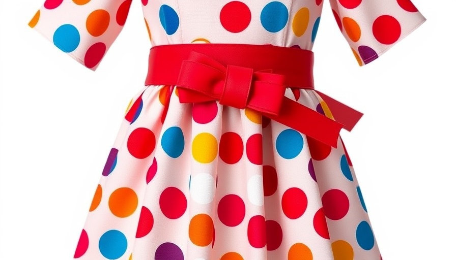 Vibrant polka dot dress with red belt at summer art exhibitions.