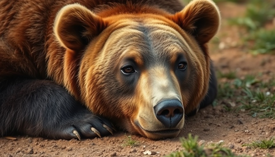 Brown bear lying thoughtfully, Norway bear culling.