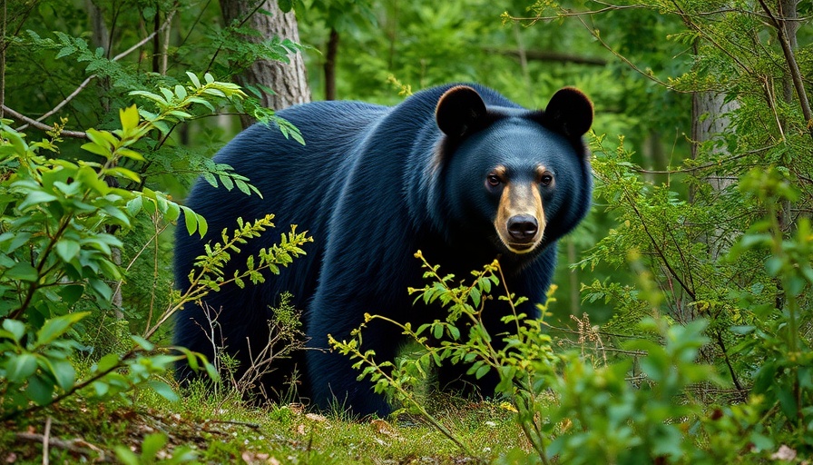 Black bear in forest highlighting natural habitat