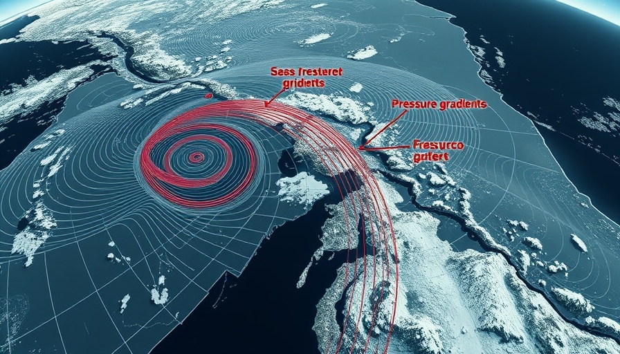 Topographical map showing Alaska Cut Off Low and pressure gradients near San Francisco.