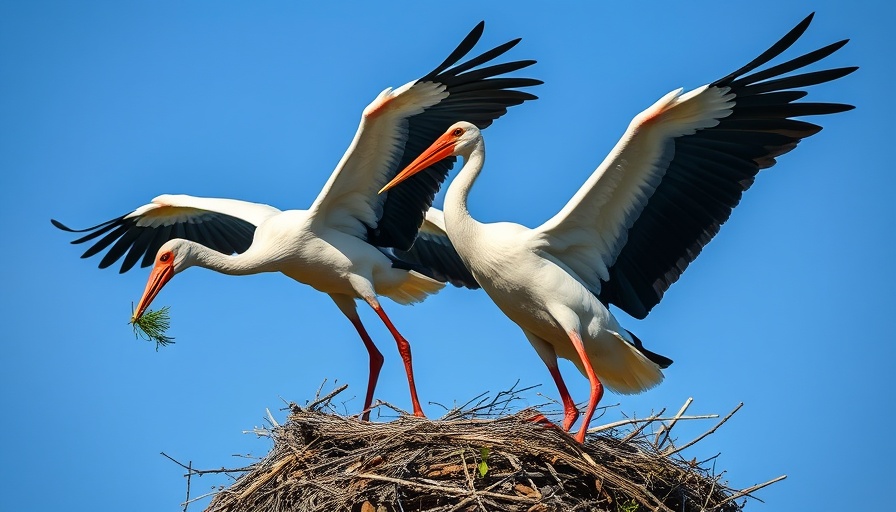White storks return to London, nesting activity captured photographically.