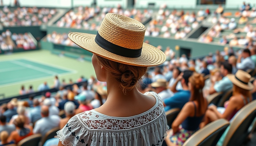 Spectator in a decorative hat watching the U.S. Open tennis match.