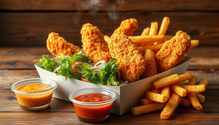 Delicious Mommy Pai’s Chicken Fingers in a box with sauces and sides.