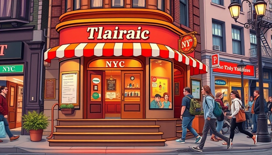 Animated NYC restaurant facade with pedestrians, Best Restaurants in NYC September.