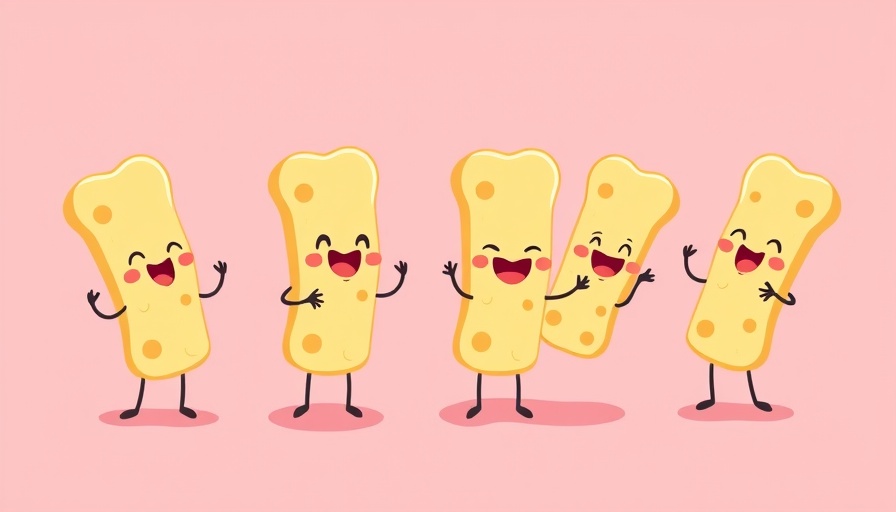 Cartoon mozzarella sticks with stretchy cheese on a pink background.
