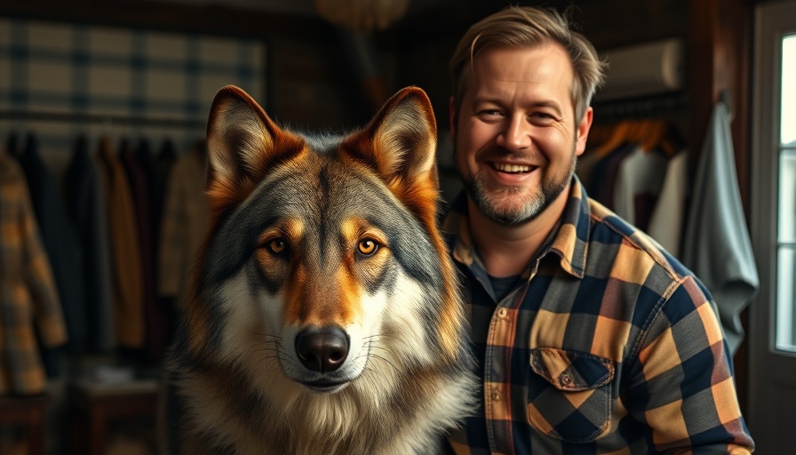 Man posing with wolf indoors, related to Wyoming wolf abuse incident.