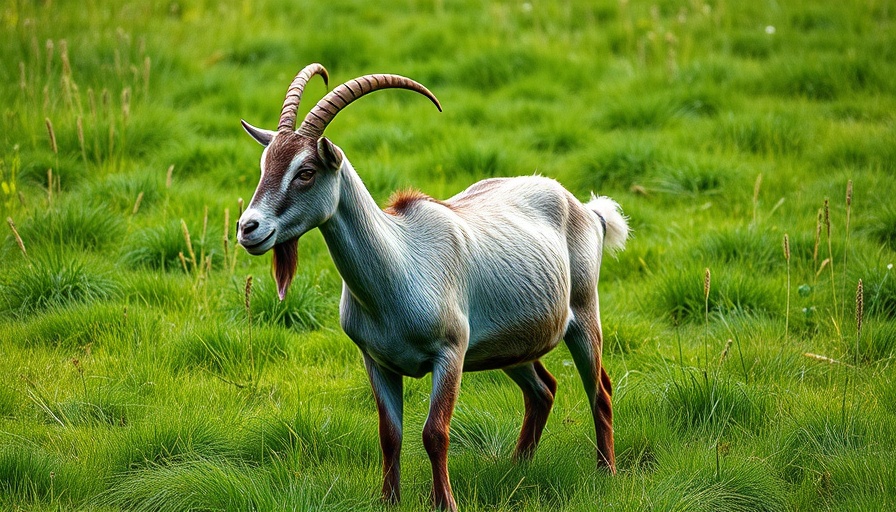 Gray goat standing in a North Korean field, highlighting wildlife.