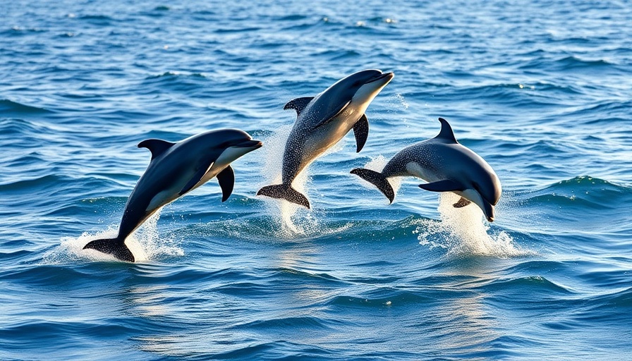 Marine dolphins leaping joyfully in the ocean waves