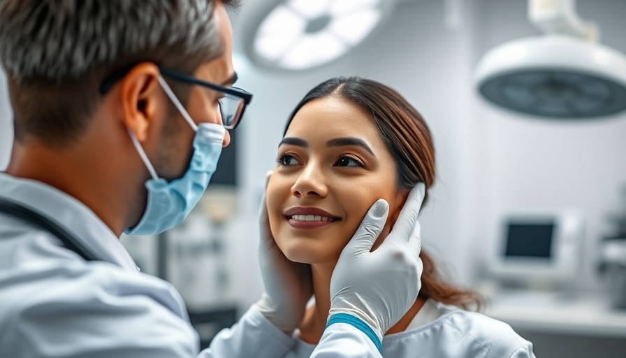 Surgeon examining patient's face, importance of transparency in cosmetic surgery.