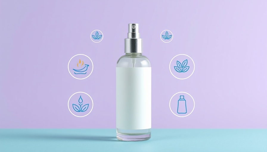 Medical spa product with infographic elements on purple and teal background.