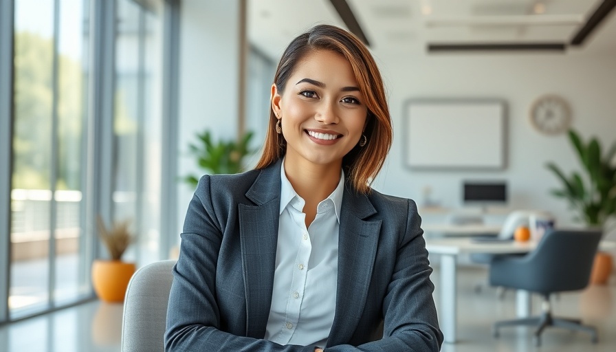 Financial Forecasting poster featuring businesswoman in modern office.
