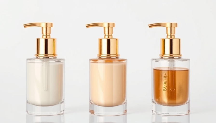 Elegant PRP skincare bottles with gold pumps on white background