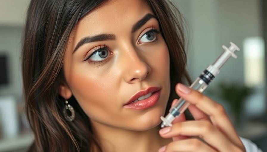 Woman considering facial injectables while looking at a syringe.