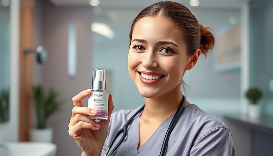 Professional aesthetic nurse holding skincare product in clinic.