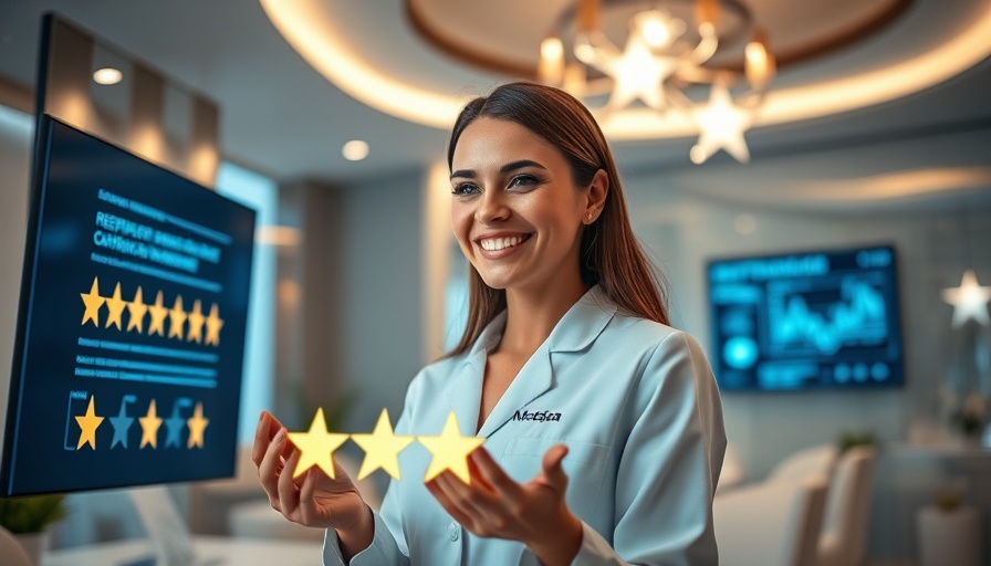 Medspa professional in a modern office reviewing reputation management.