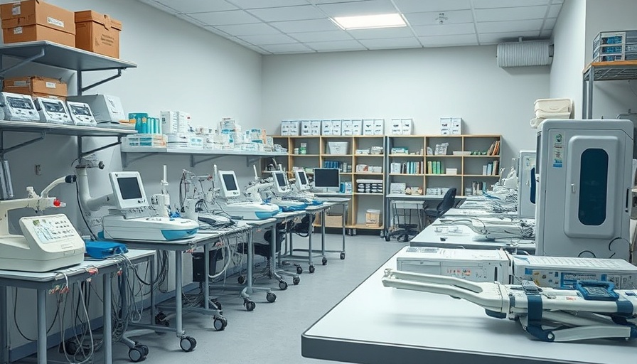 Used medical equipment for sale in an organized setting.