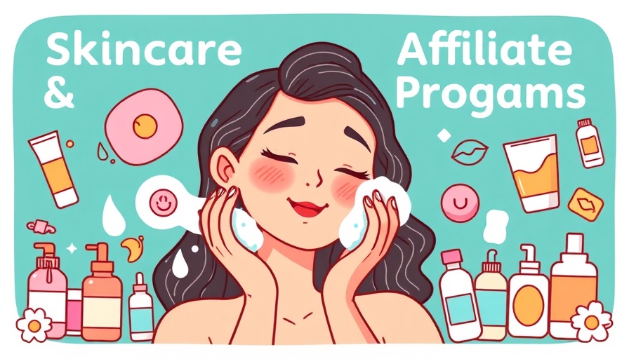 Cartoon skincare affiliate program poster with vibrant colors