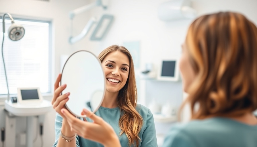 BBL HEROic moment: woman smiles at her reflection in a clinic.