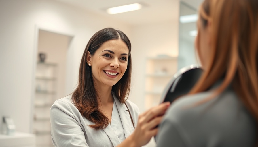 Smiling woman during preventative aesthetics consultation.