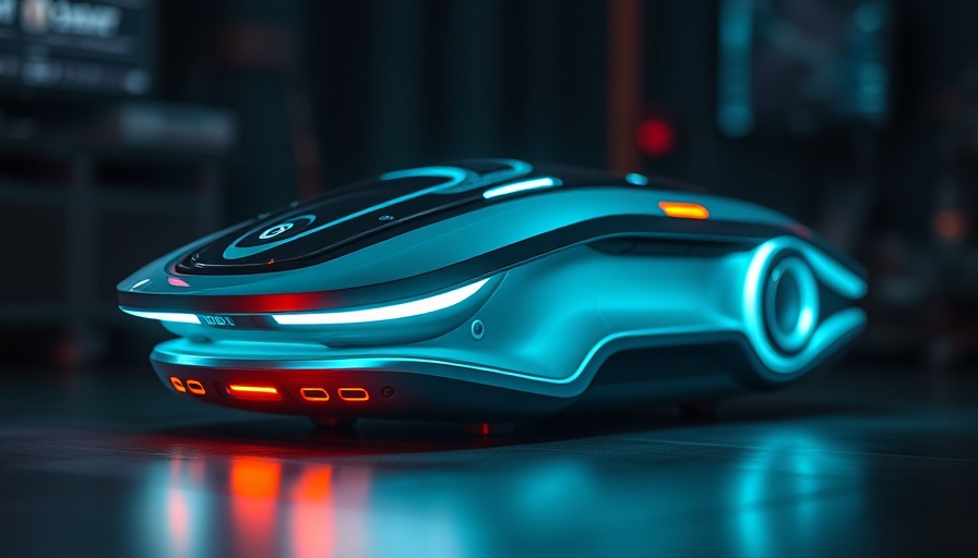 Futuristic Exomind device for non-invasive brain stimulation, glowing in neon blue.