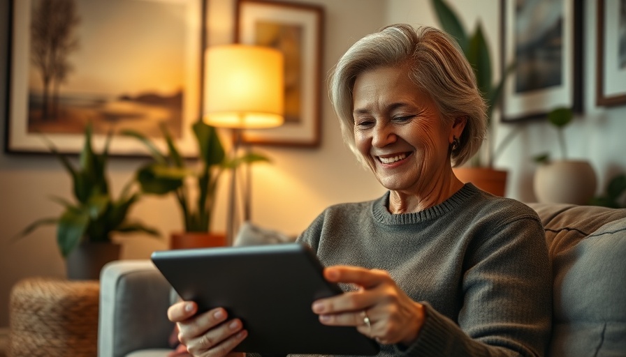 Woman using tablet in a cozy room for MedSpa reputation management.