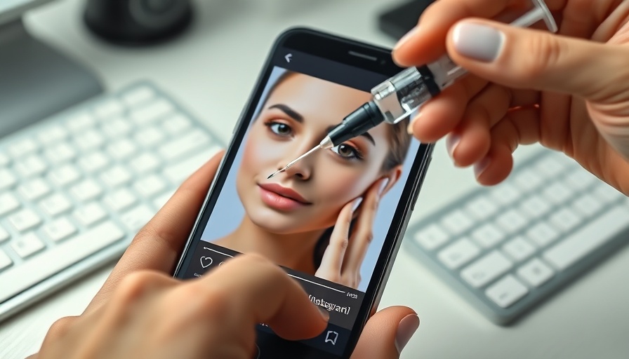 Instagram post on a phone in a medical spa setting highlighting top hashtags.