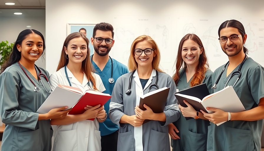 Med spa staff training with books in a modern office.