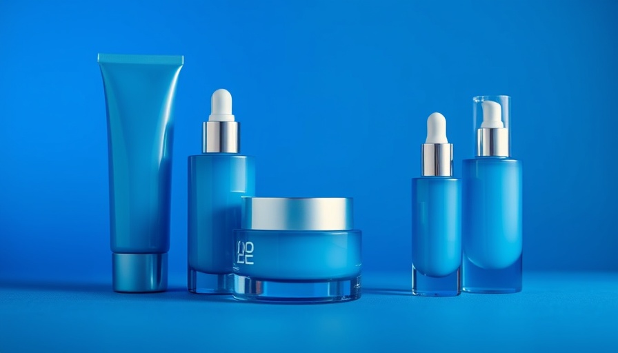Ozempic face solution products in sleek blue packaging on a blue background