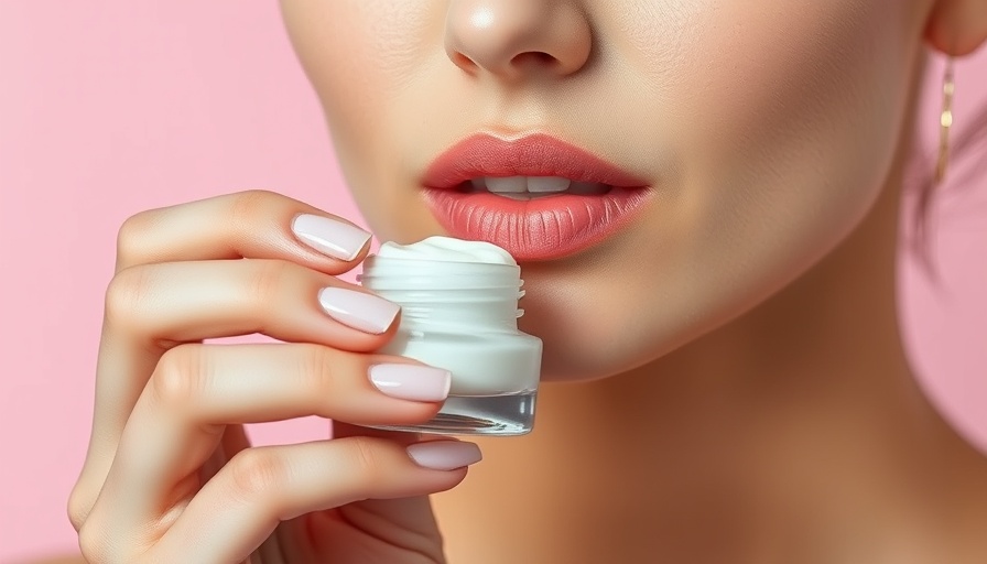 Close-up of a woman using anti-aging cream against a pink background.