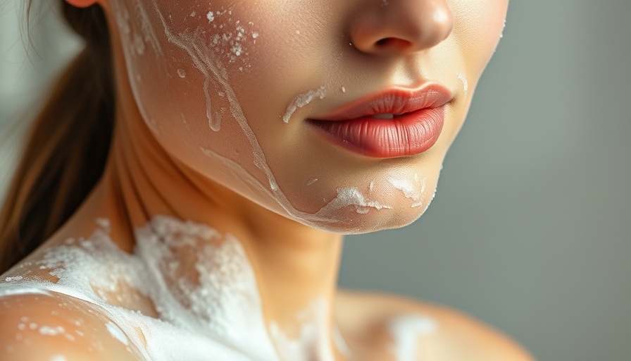 Close-up woman with Aiye skincare face wash, serene expression.