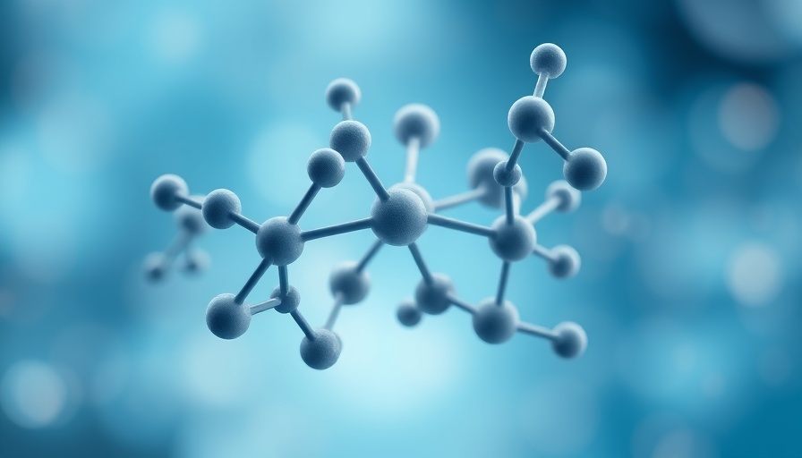 Abstract molecular structure of peptides on a blue background.