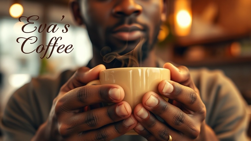Close-up of an African male holding a steaming cup of coffee in a cozy café.
