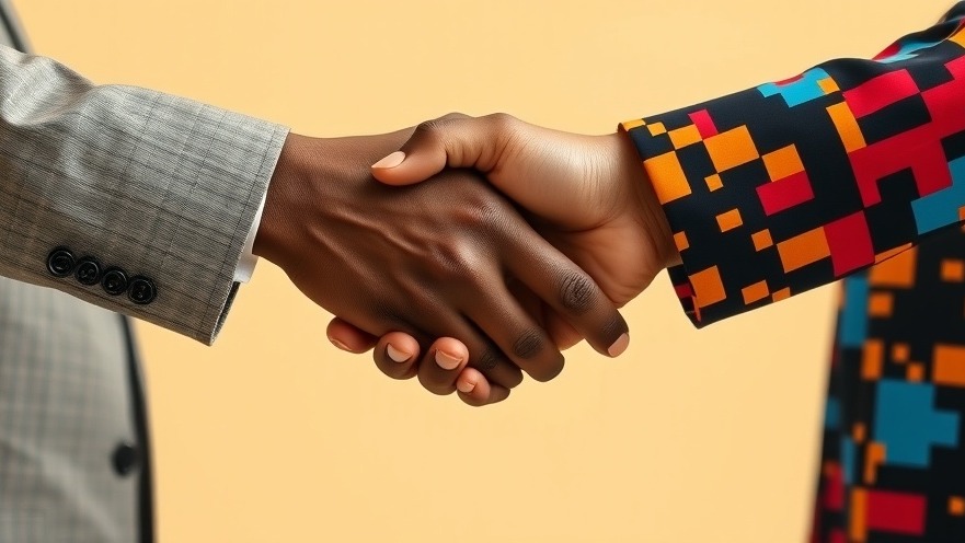 Symbolic handshake showcasing leadership trust and AI integration in business.