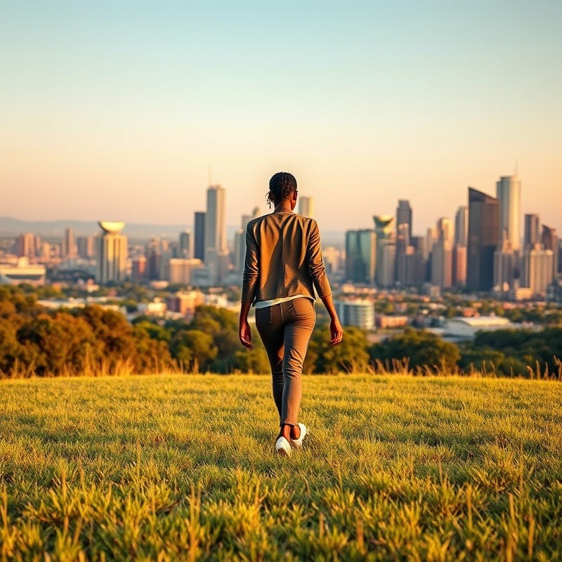 Solitary figure walking towards a city, symbolizing leadership skills