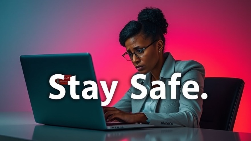 Concerned African business woman confronting malware threats with cybersecurity awareness.
