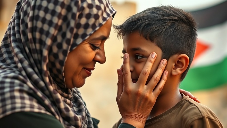 Muslim Arab woman painting a boy's face, symbolizing community strength and hope in adversity.