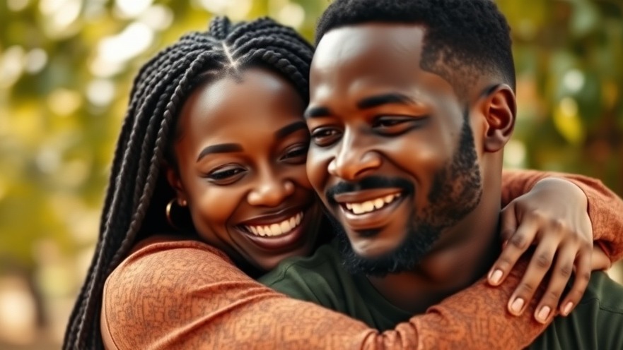 Smiling African woman and man embrace in a warm outdoor setting, capturing the spirit of Nigerian Filmmakers.