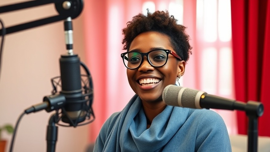 Smiling African woman podcasting, embodying role models and personal values.