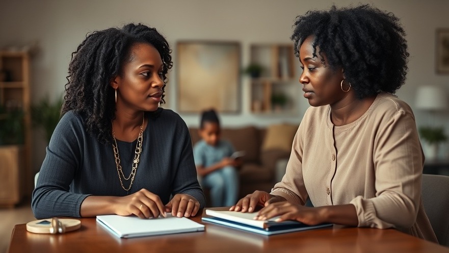Two African mothers engage in a virtual chat about self-care and healthy boundaries.