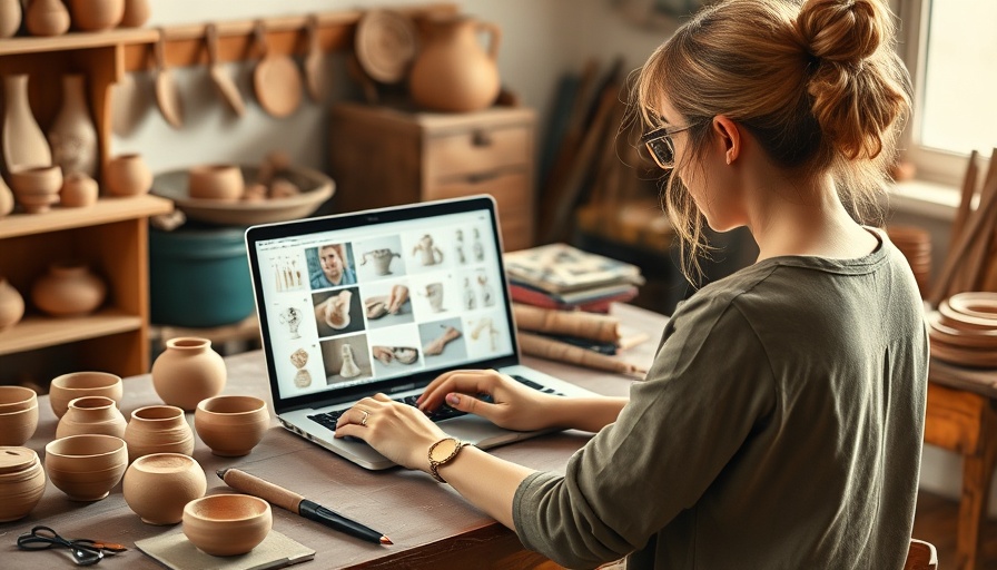 Woman browsing pottery on laptop, illustrating website speed.