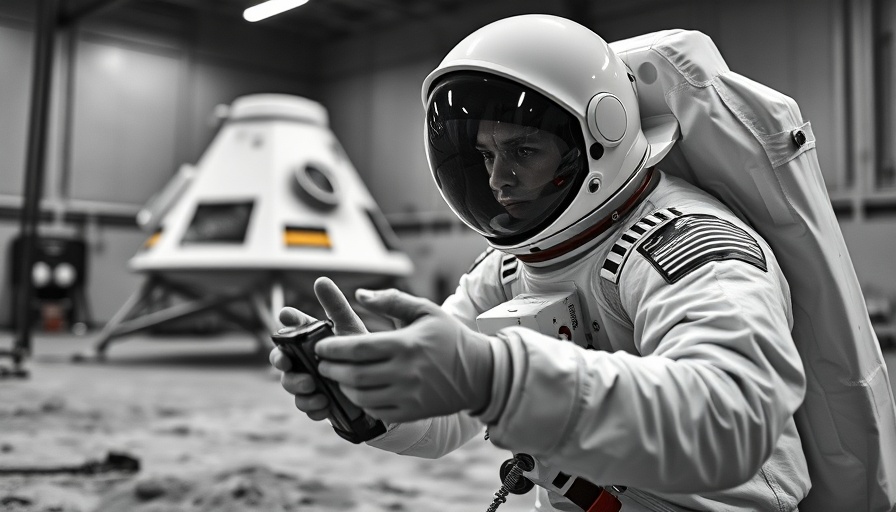 Neil Armstrong practicing lunar surface test in a space suit