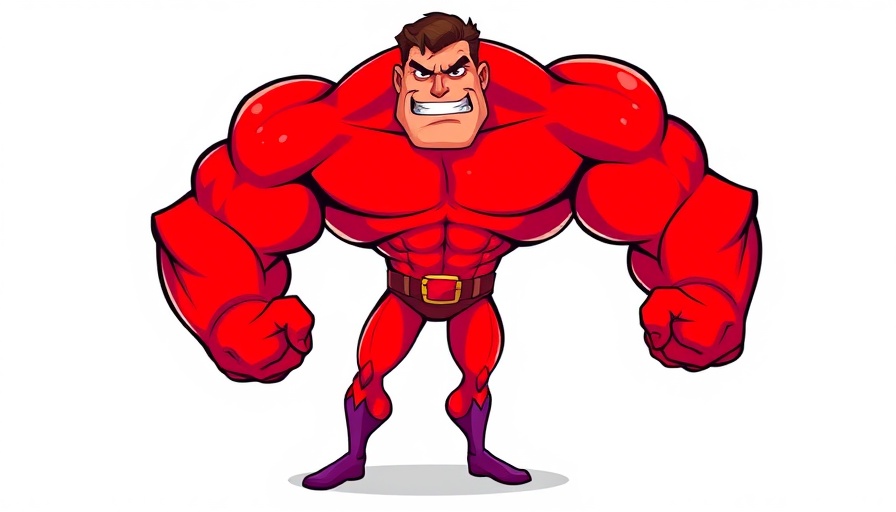 Muscle facts superhero cartoon in red suit