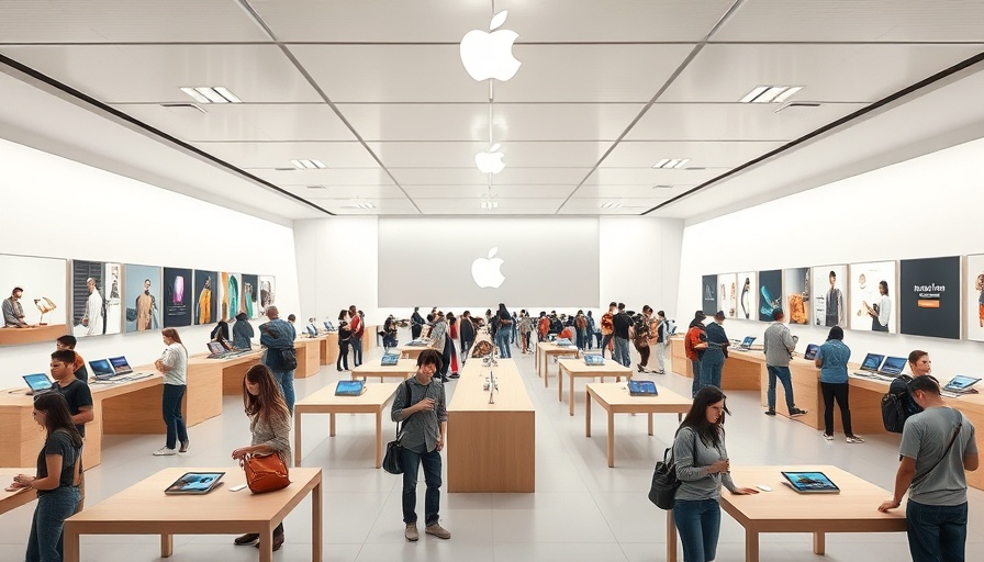Apple Store interior with customers, exploring iPhone 17 Air.