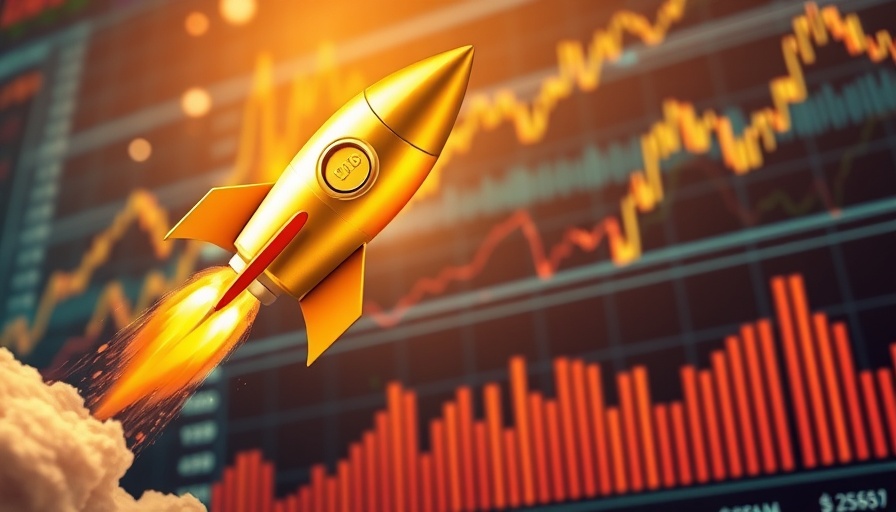 Cryptocurrency investment concept with rocket and coin illustration.
