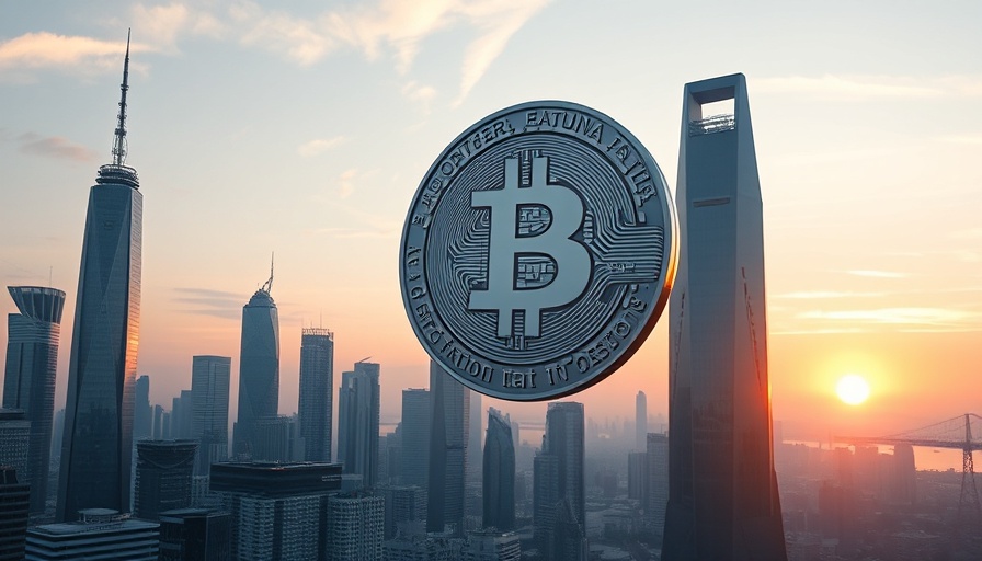 Futuristic cityscape with a large coin, symbolizing cryptocurrency investments.