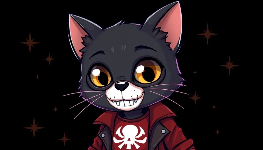 Cute cartoon cat with skull mask representing meme coins
